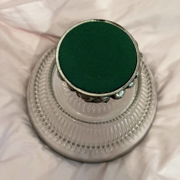 Vintage Pedestal Glass Fruit Bowl with Metal Rim and Base - Picture 5 of 5